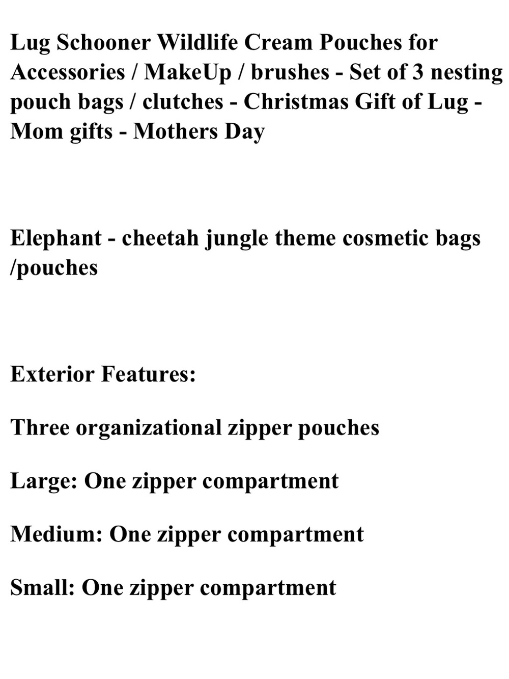 ๐ท Lug Schooner Set of 3 Wildlife Cream Zipper Pouches - Picture 8 of 9